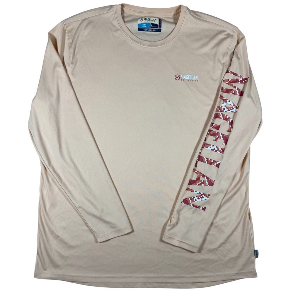 Magellan Outdoors Fish Gear Long Sleeve Shirt Mens L Beige Fishing UV Protect